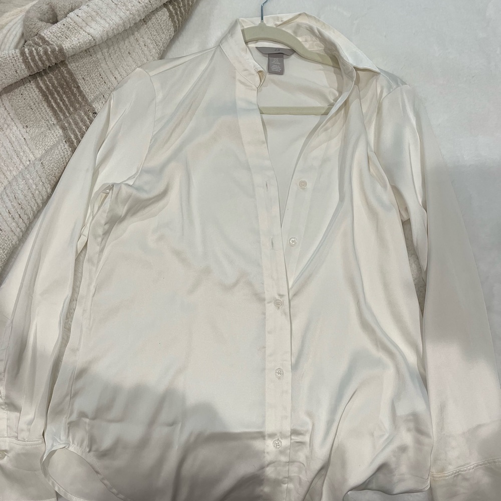 H&M White Satin Blouse
